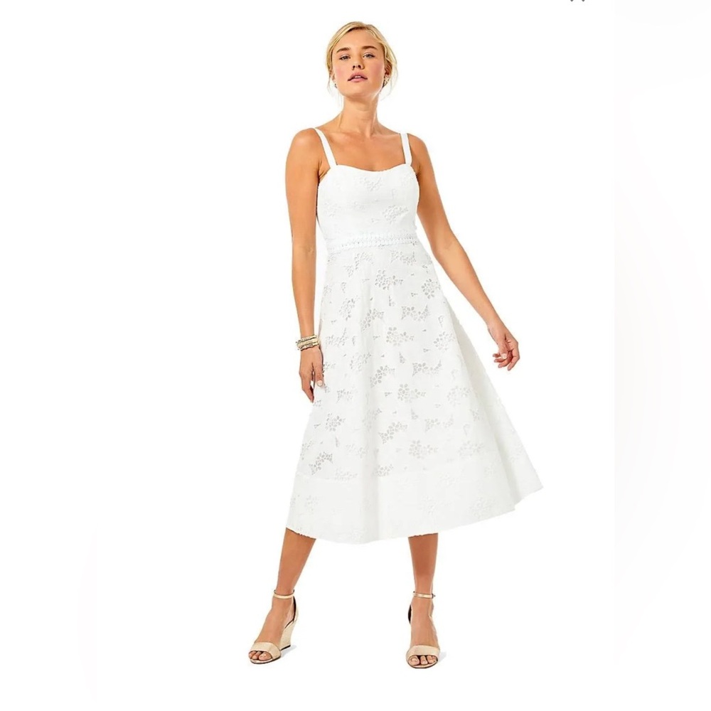 Lilly Pulitzer Resort White Cabana Eyelet Fawn Midi Dress